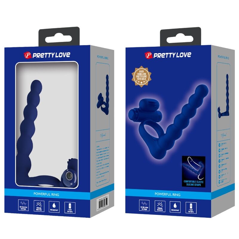 Ajmal Vibrating Ring With Anal Plug (Blue)