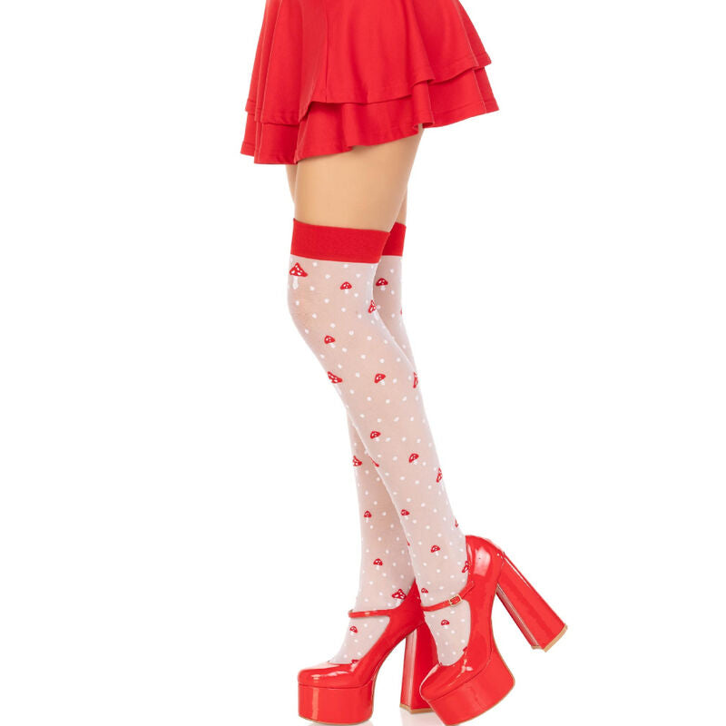 Meias Altas Sensuais em Forma de Cogumelo Vermelho/Branco