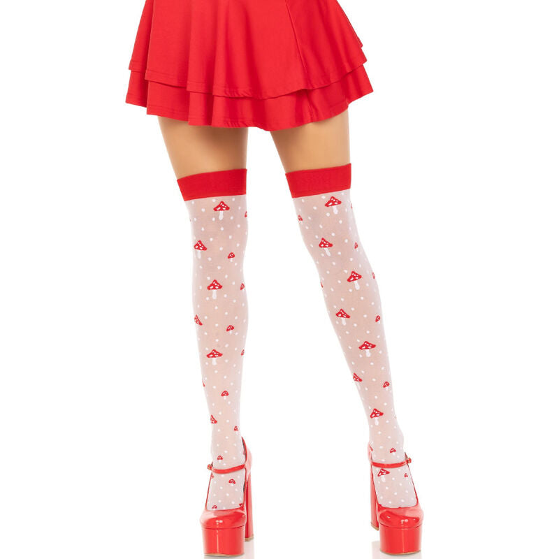 Meias Altas Sensuais em Forma de Cogumelo Vermelho/Branco