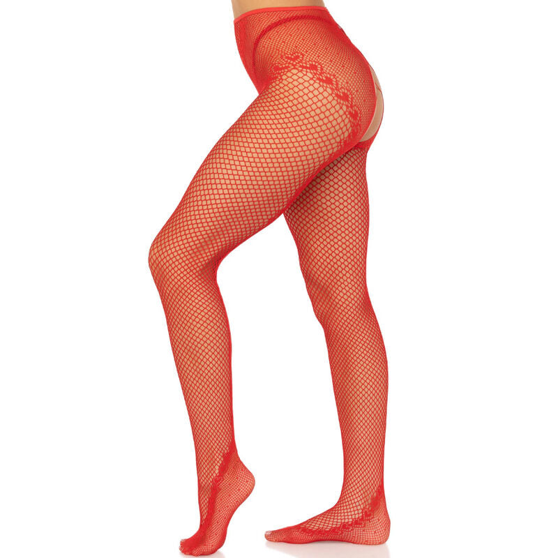 Red Crotchless Fishnet Stockings