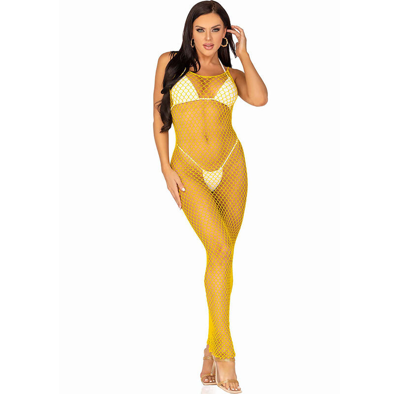 Vestido Justo em Rede Amarelo Sedutor