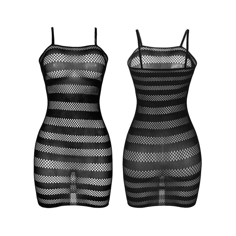 Vestido de Rede Arrastão Elegante com Riscas