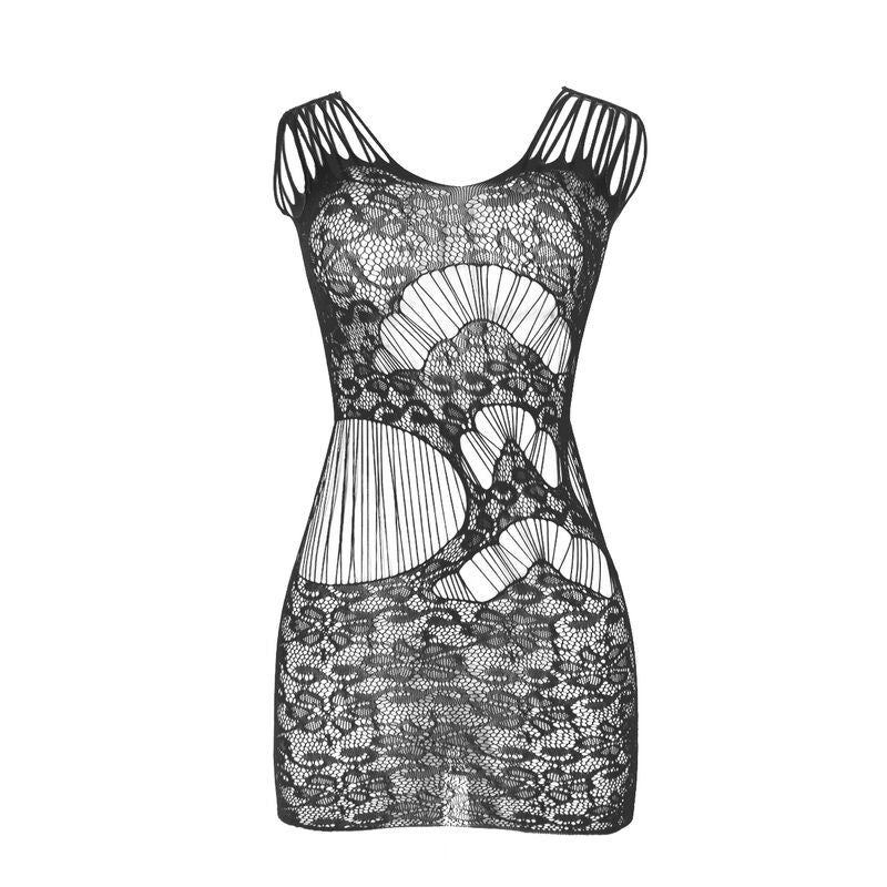 Elegant Black Open Back Fishnet Dress