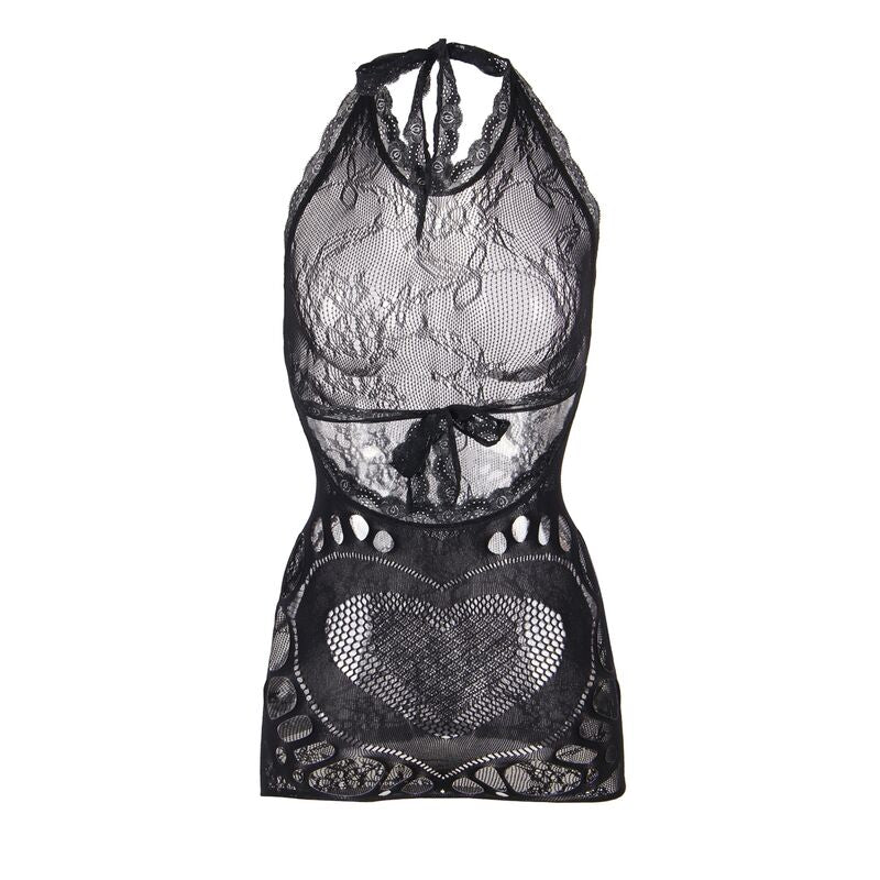 Black Fishnet Dress with Heart Detail
