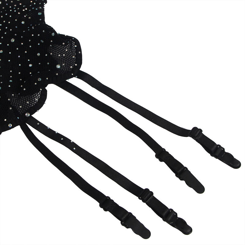 Body de Rede Diamante Preto com Luvas