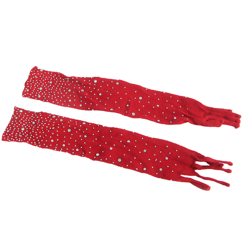 Red Diamond Fishnet Bodystocking With Gloves