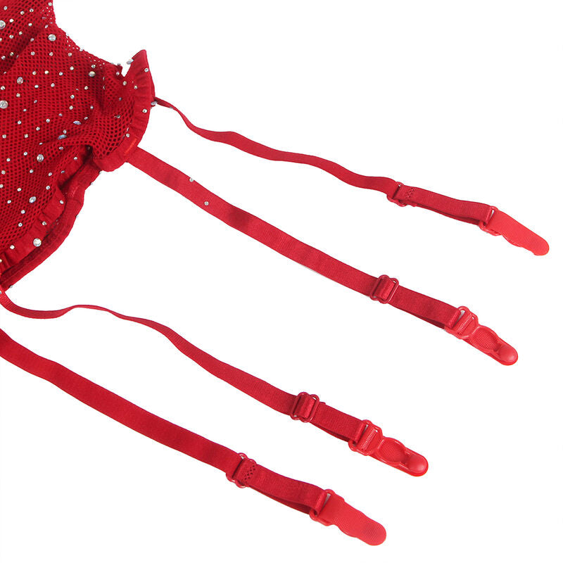 Red Diamond Fishnet Bodystocking With Gloves