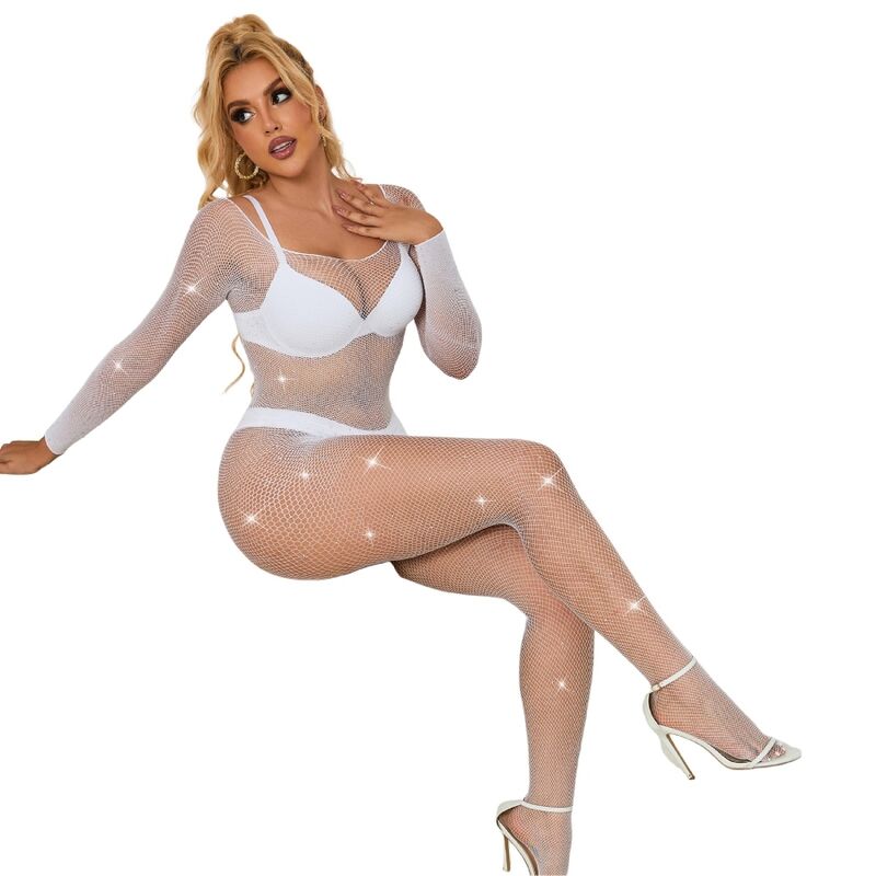 White Diamond Pattern Fishnet Bodystocking