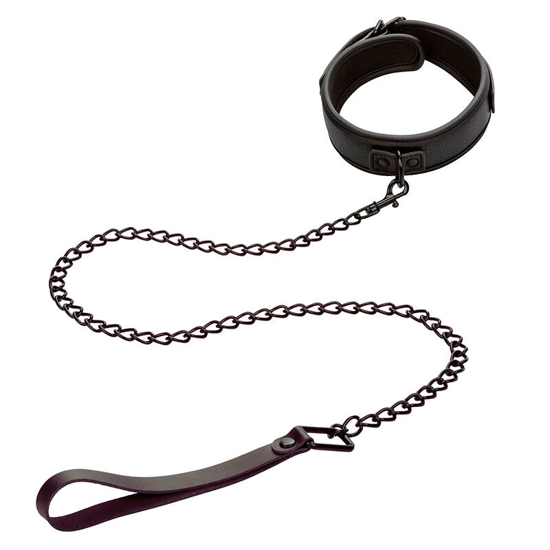 Adjustable Black Leather Collar & Leash
