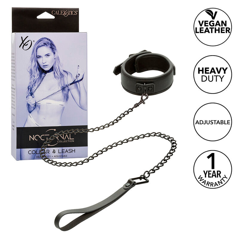 Adjustable Black Leather Collar & Leash