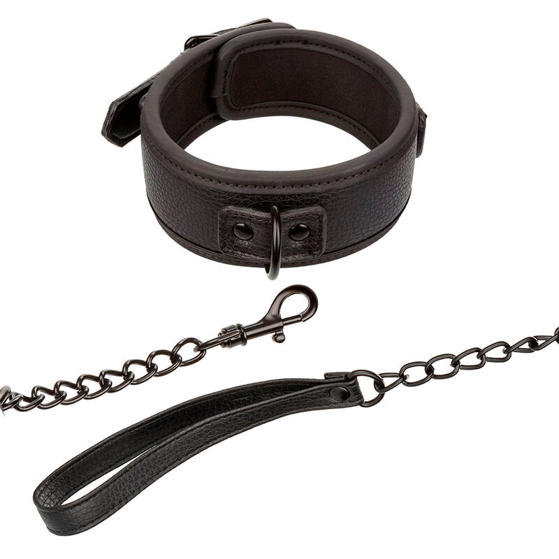 Adjustable Black Leather Collar & Leash