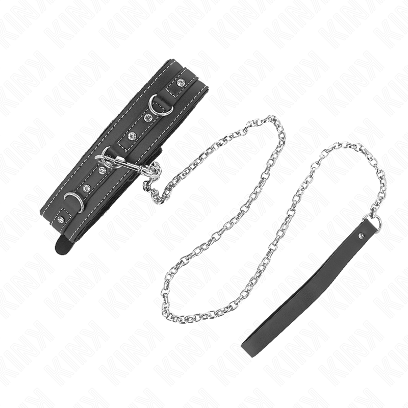 Collar de Bondage de Cuero PVC con Remaches y Pedrería