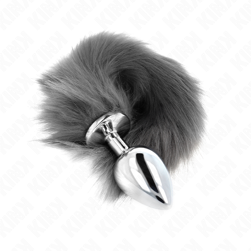 Plug Anal Grande con Cola Gris y Blanca