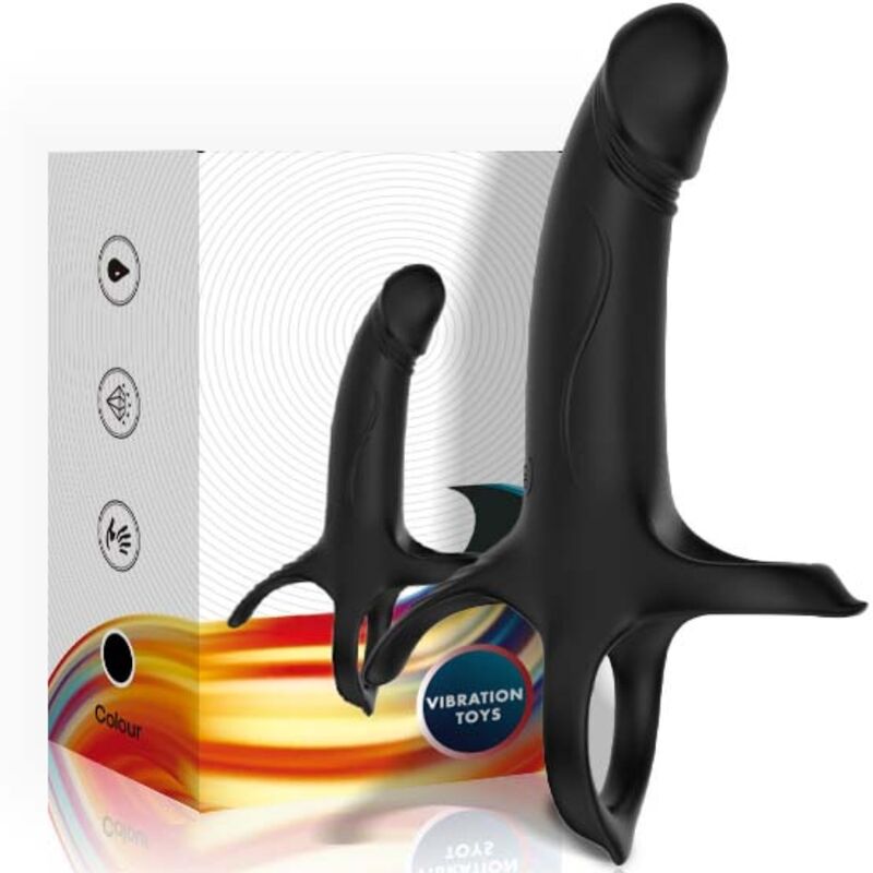 Vibrating Dildo with Pleasure Ring - Black