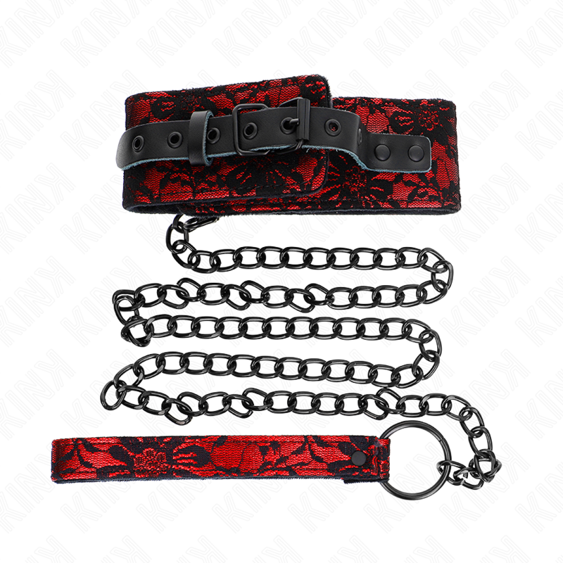 Collar de Bondage de Cuero y Encaje con Cinturón 105cm