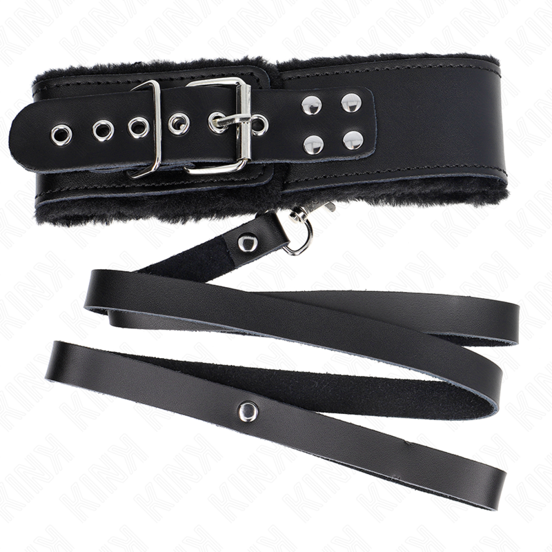 Black Leather Bondage Collar With Leash