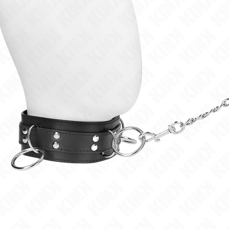 3 Ring Slavery Collar With 80cm Strap