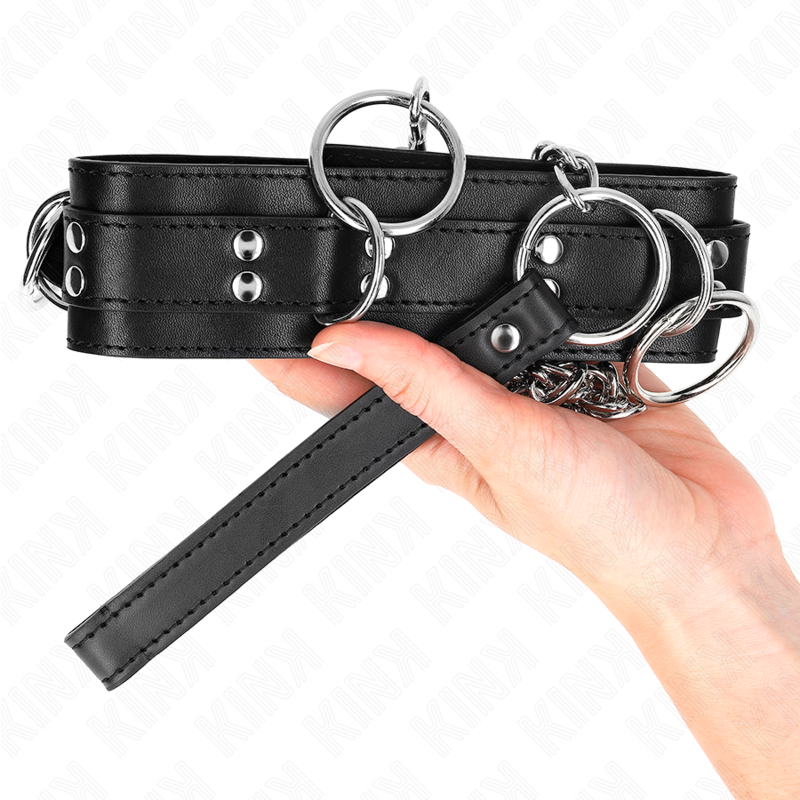 3 Ring Slavery Collar With 80cm Strap