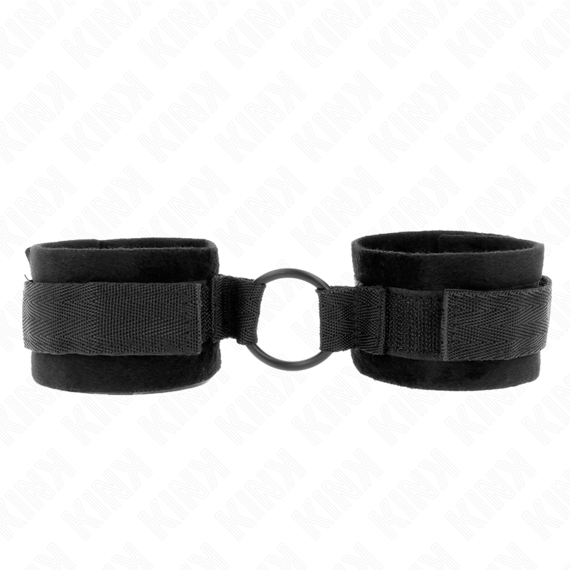 Adjustable Black Fur Hand Cuffs with O-Ring
