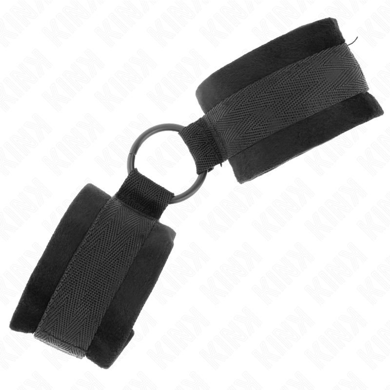 Adjustable Black Fur Hand Cuffs with O-Ring