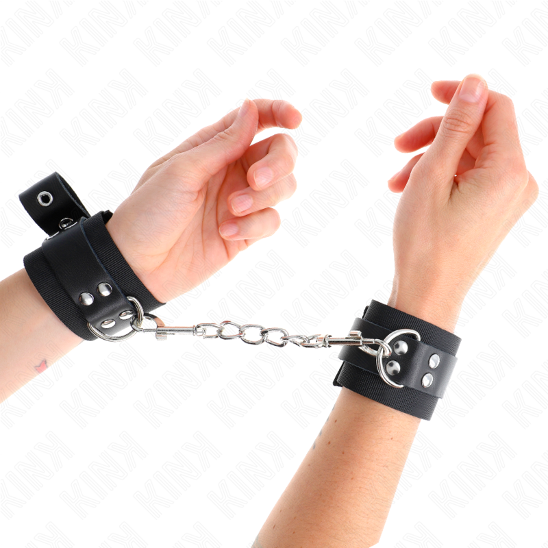 Black Nylon Wrist Restraints with Leather Belt