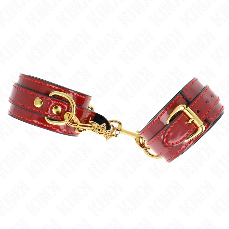Red Adjustable Wrist Cuffs with Gold Chain