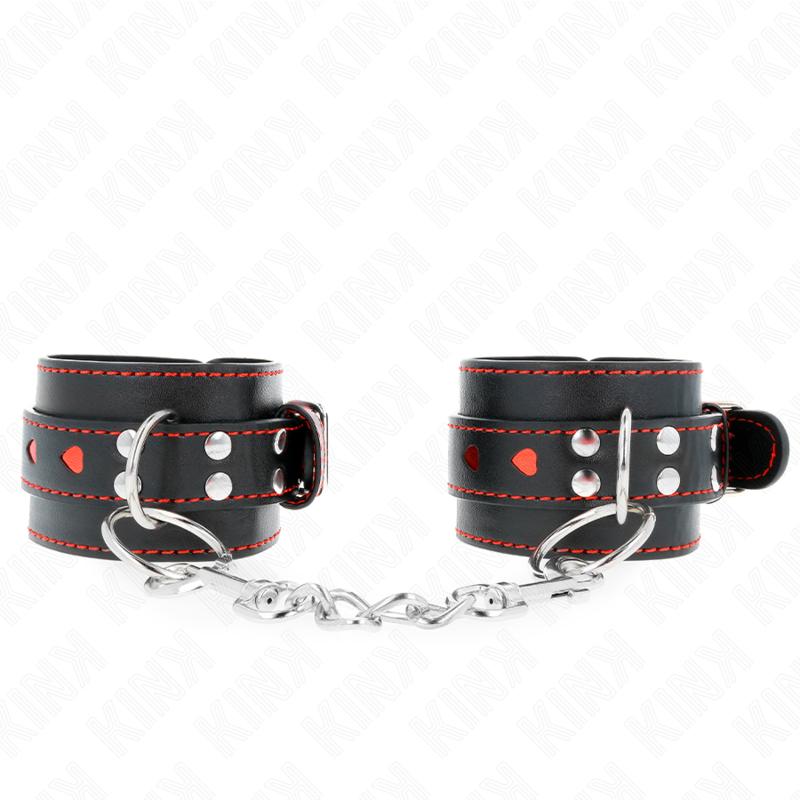 Black Wrist Restraints with Red Heart Inlay