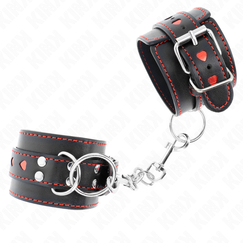 Black Wrist Restraints with Red Heart Inlay
