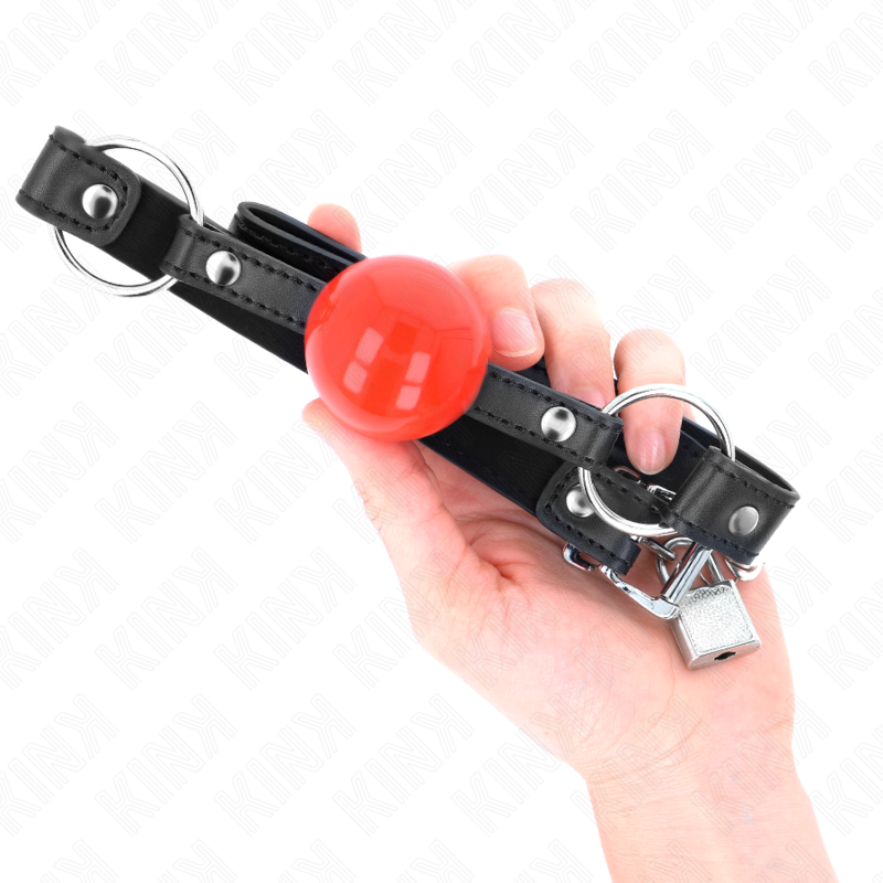 Lockable 4cm Red Ball Gag with Black Strap