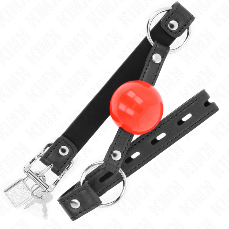 Lockable 4cm Red Ball Gag with Black Strap