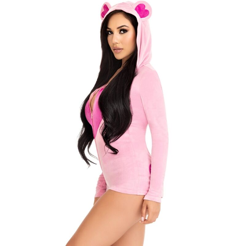 Plush Velvet Teddy Bear Bodysuit - Pink