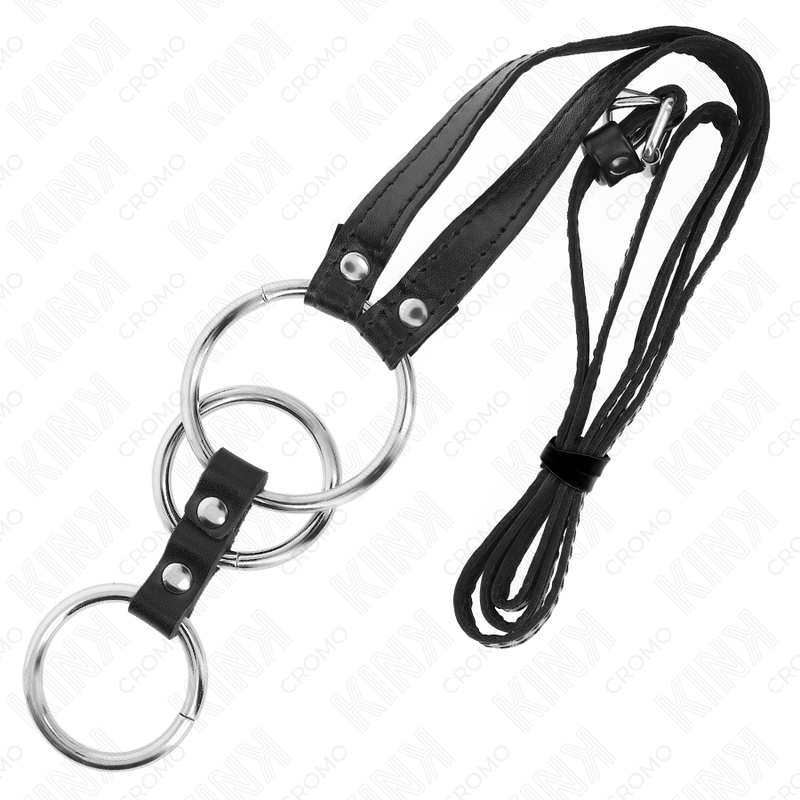 Triple Metal Cock Rings with Leather Belt