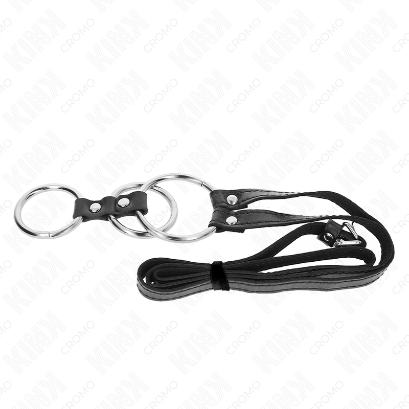 Triple Metal Cock Rings with Leather Belt