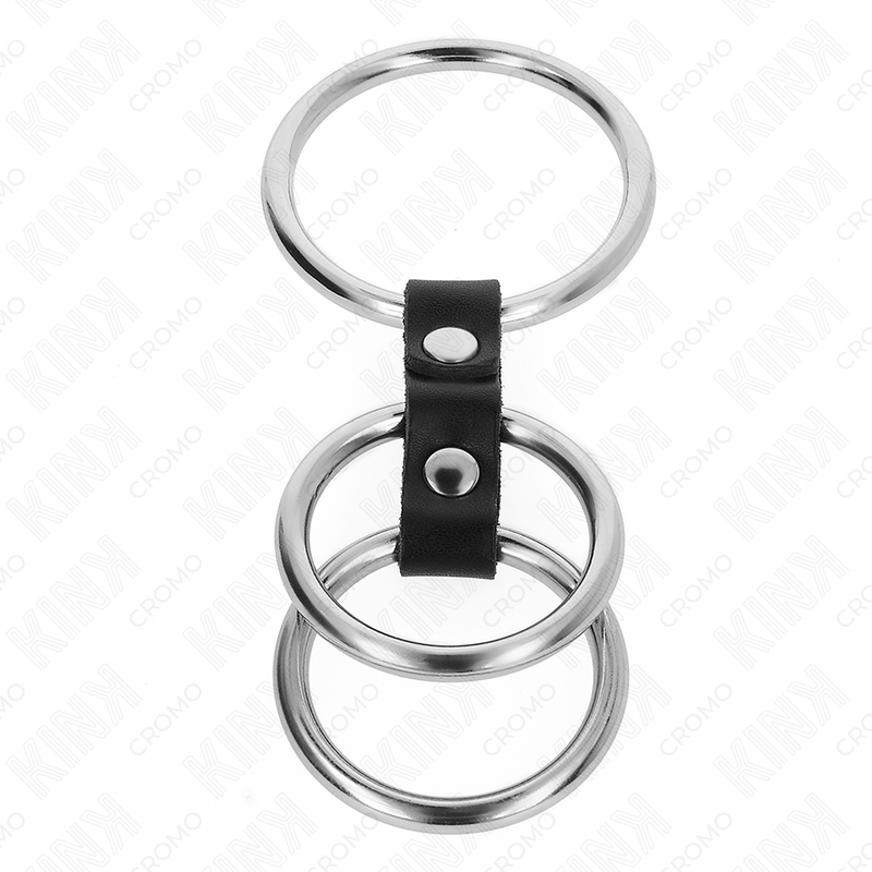 Triple Metal & Leather Penis Ring Set