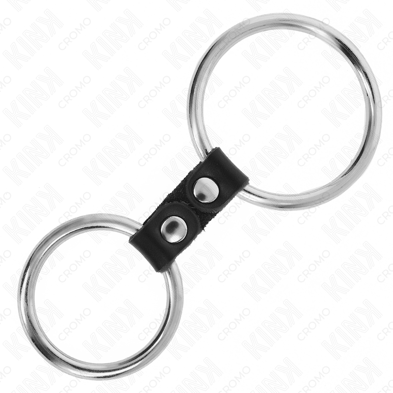 Double Metal Penis Ring with Leather Strap