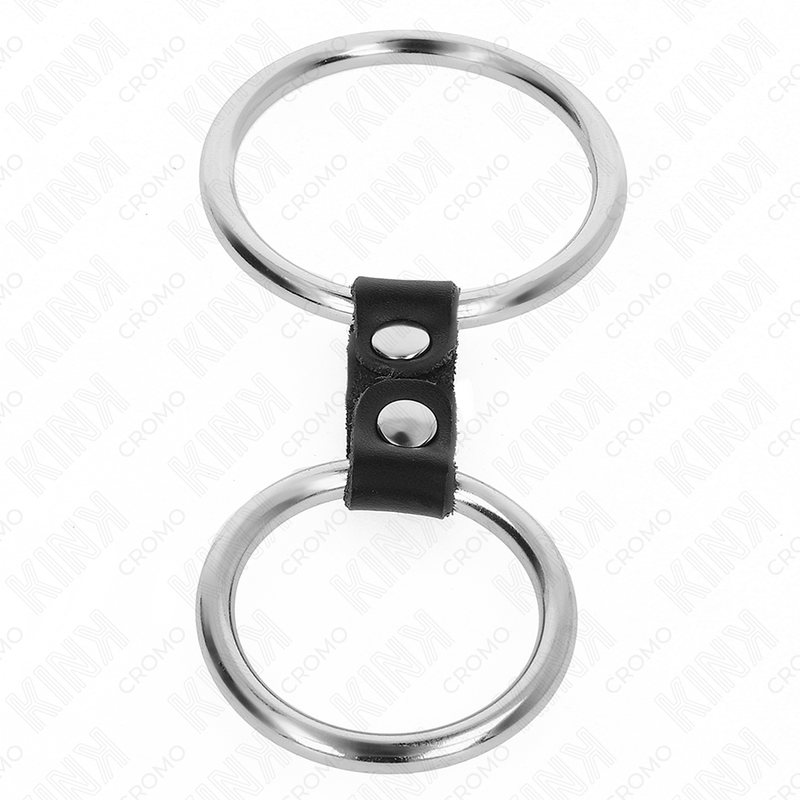Double Metal Penis Ring with Leather Strap