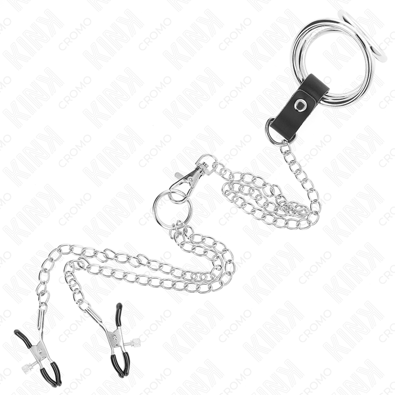 Triple Chrome Metal Penis Ring Set with Nipple Clamps