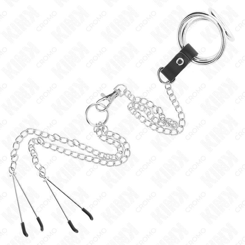 Chrome Metal Triple Penis Ring Set with Nipple Clamps