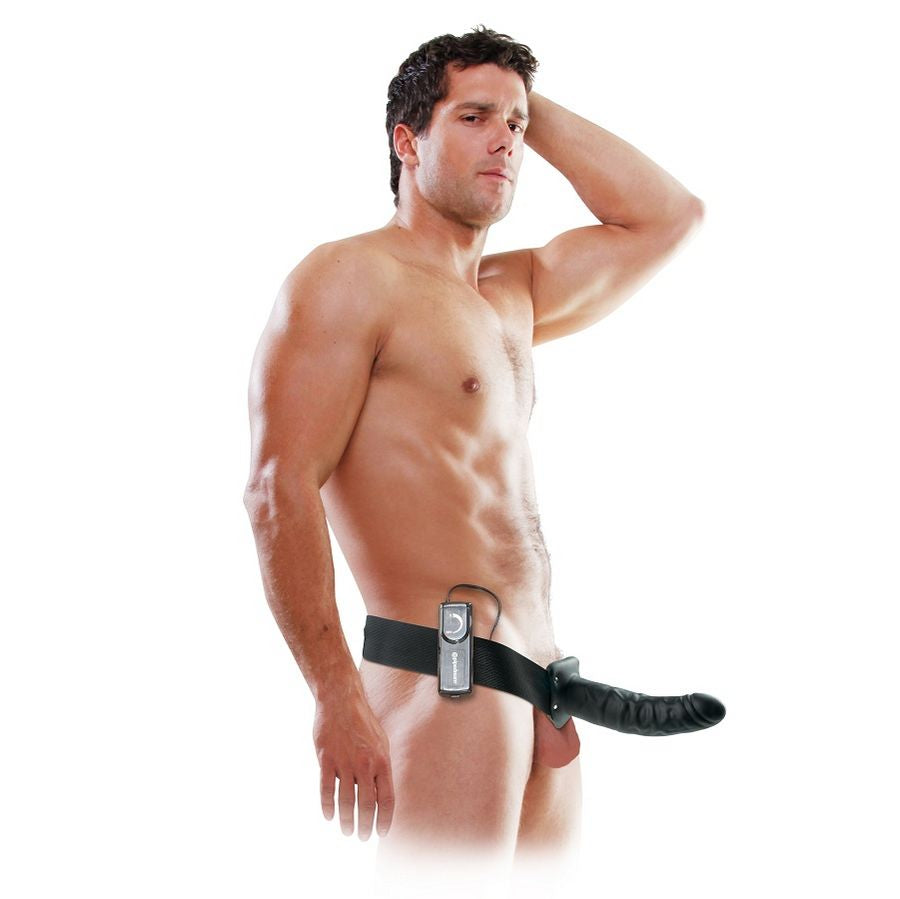 19cm Black Vibrating Hollow Strap-On