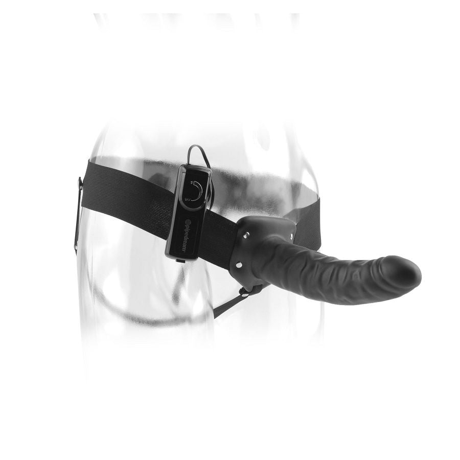 19cm Black Vibrating Hollow Strap-On