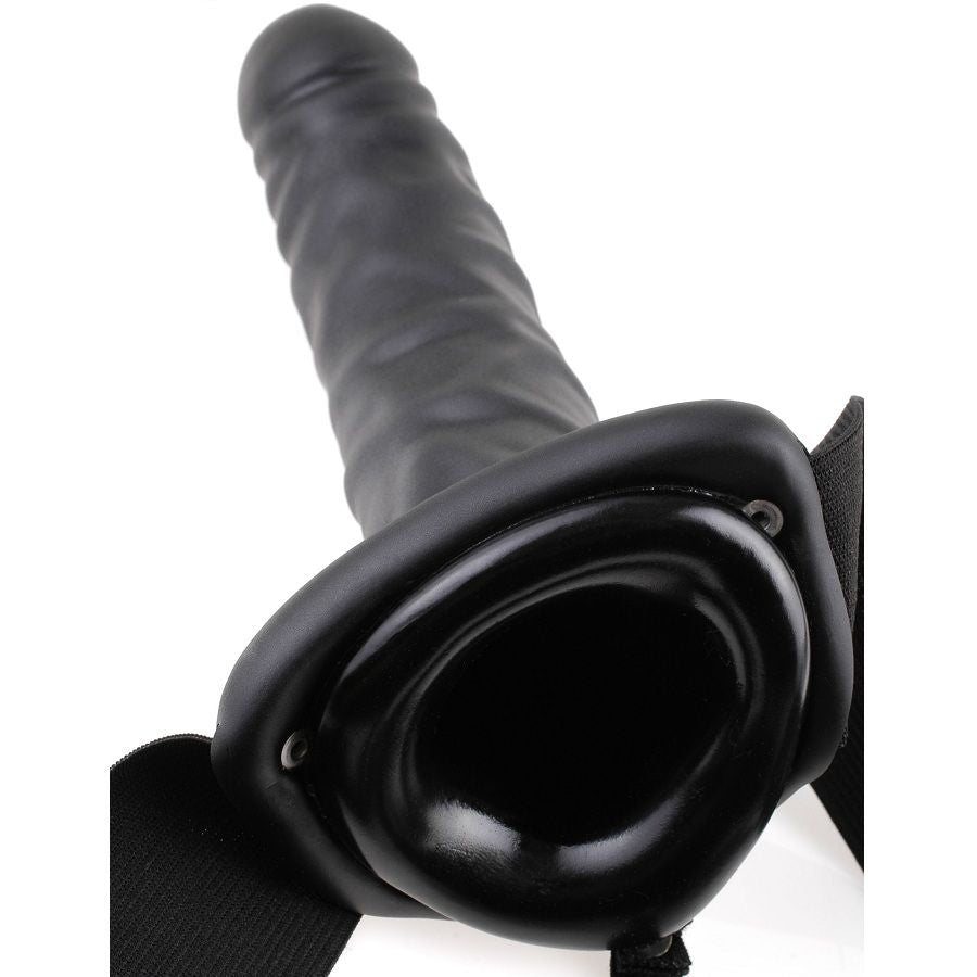 19cm Black Vibrating Hollow Strap-On