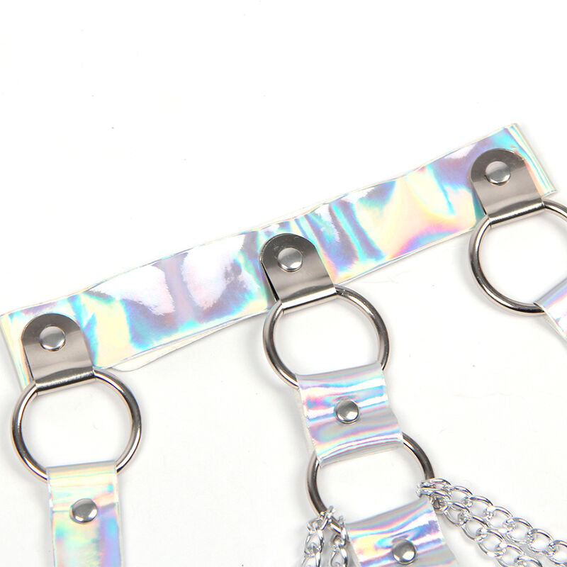 Arnés Plateado para Pecho con Anillos y Cadenas