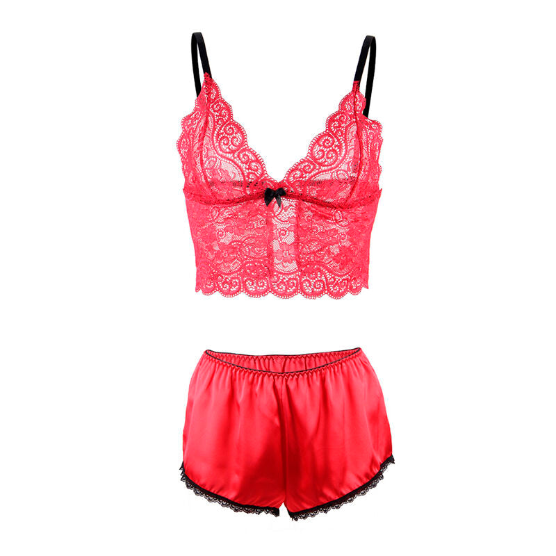 Seductive Red Silk & Lace Nightgown Set
