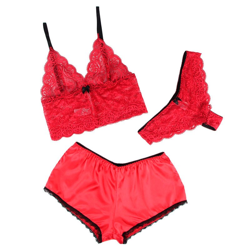 Seductive Red Silk & Lace Nightgown Set