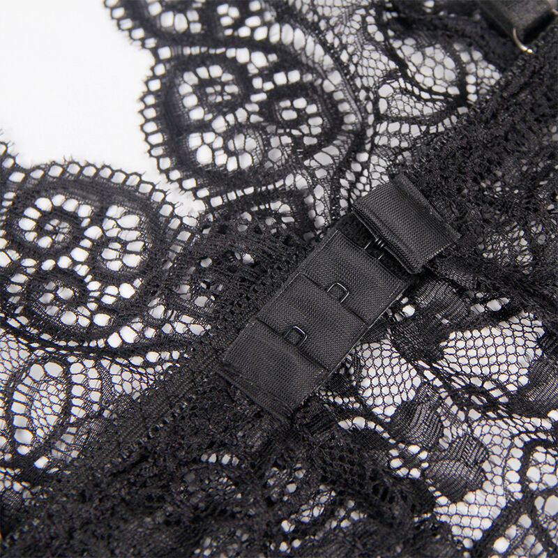 Elegante Conjunto de Camisón de Seda y Encaje Negro L/XL