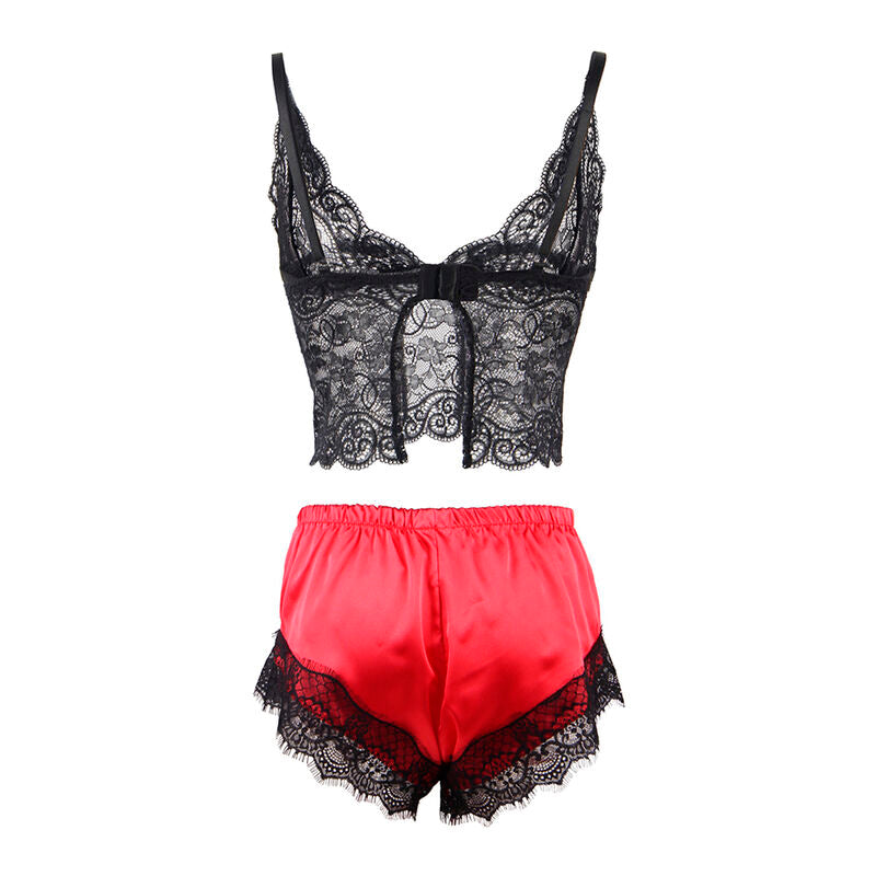 Conjunto de Camisola Elegante de Seda com Calças de Renda