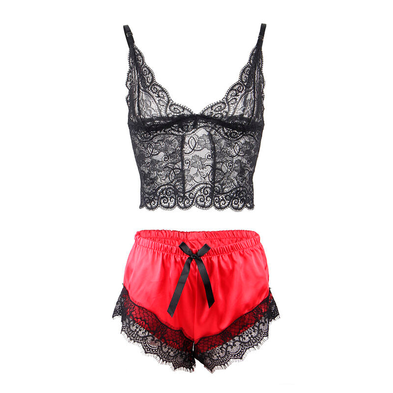 Conjunto de Camisola Elegante de Seda com Calças de Renda