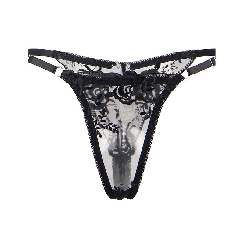 Floral Lace Bra Panty Garter Set Black S/M