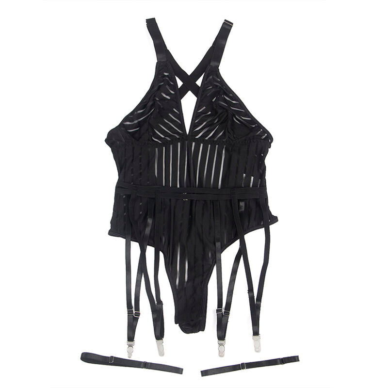 Elegant Black Garter Bodysuit L/XL