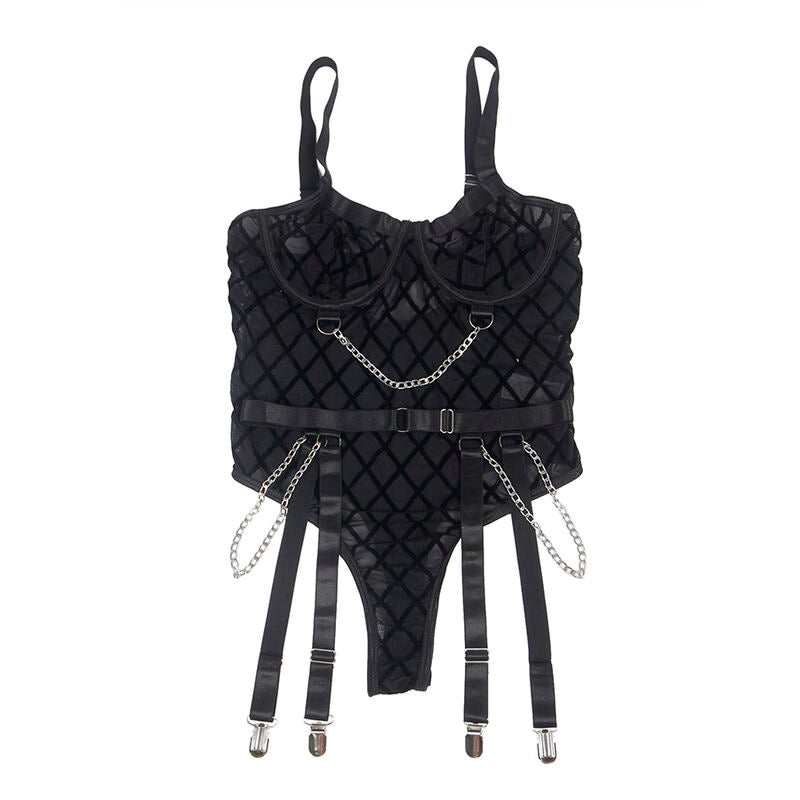 Elegant Body Chain with Garter Belt - Black S/M